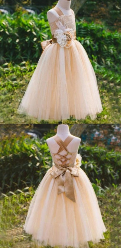 Lovely Lace Sleeveless Lace Up Back Lace Flower Girl Dresses With Handmade Flower Sash,fg1830