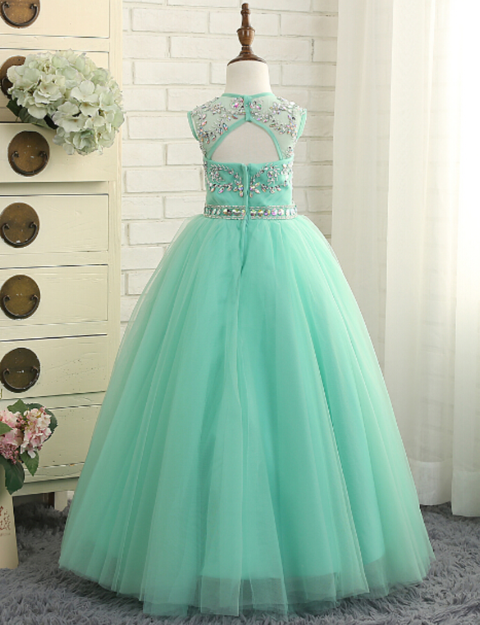 Beautiful Mint Green Flower Girl Dresses Beaded Tulle Baby Girl Prom Perform Perform Brithday Ball Gowns