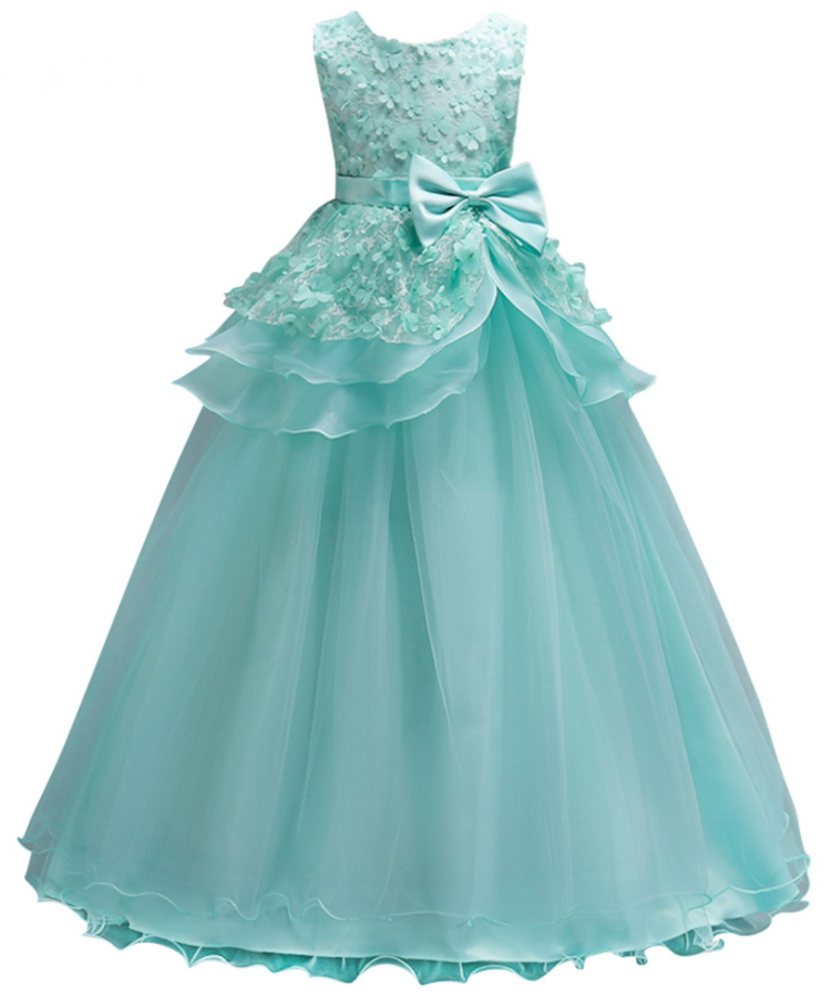2018 Beautiful Mint Green Flower Girl Dresses Lace Flower Bow Kids Evening Gowns Ball Gown Pageant Dresses For Girls Glitz