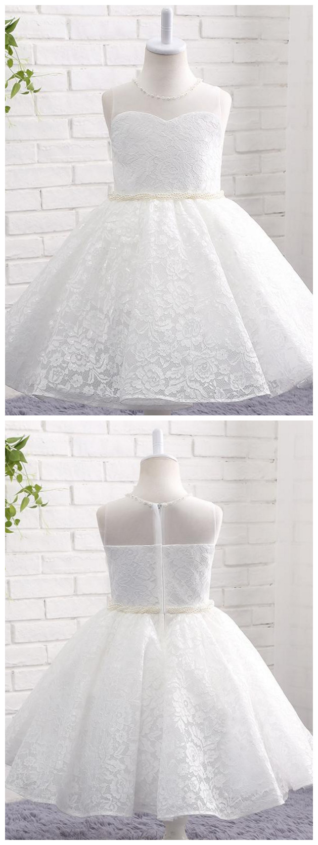 Lace Flower Girl Dress With Pearl