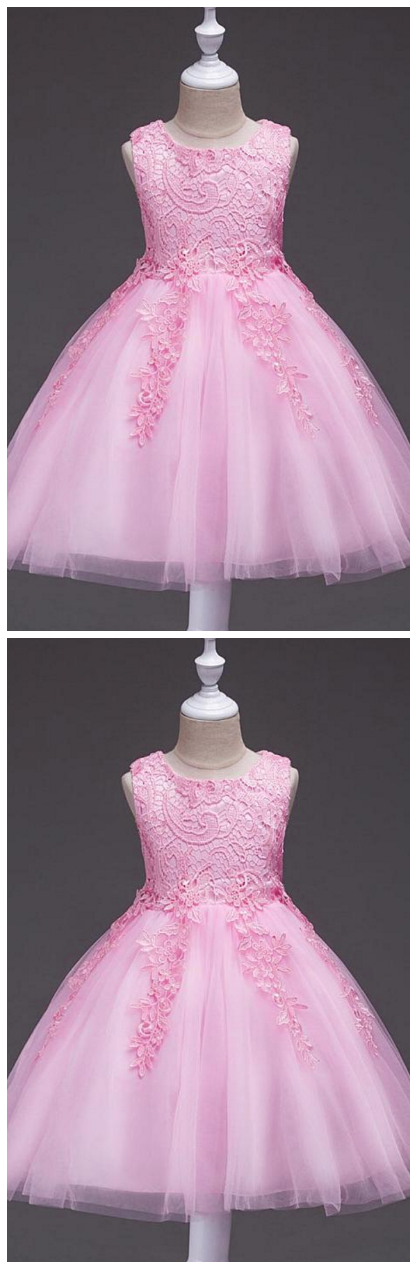 Tulle Jewel Neckline A-line Flower Girl Dress With Lace Appliques