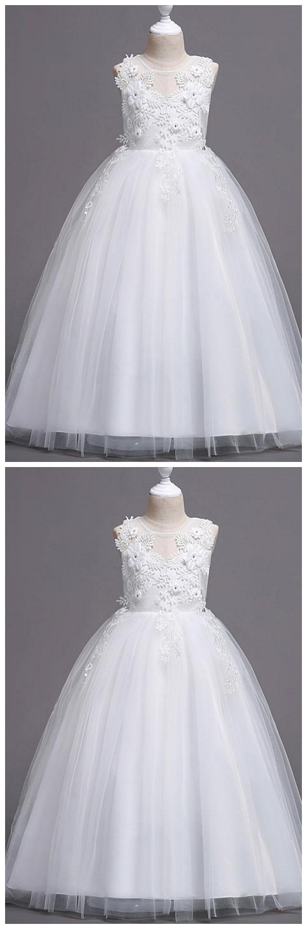 Lace Satin Tulle Jewel Neckline A line Flower Girl Dress on Luulla