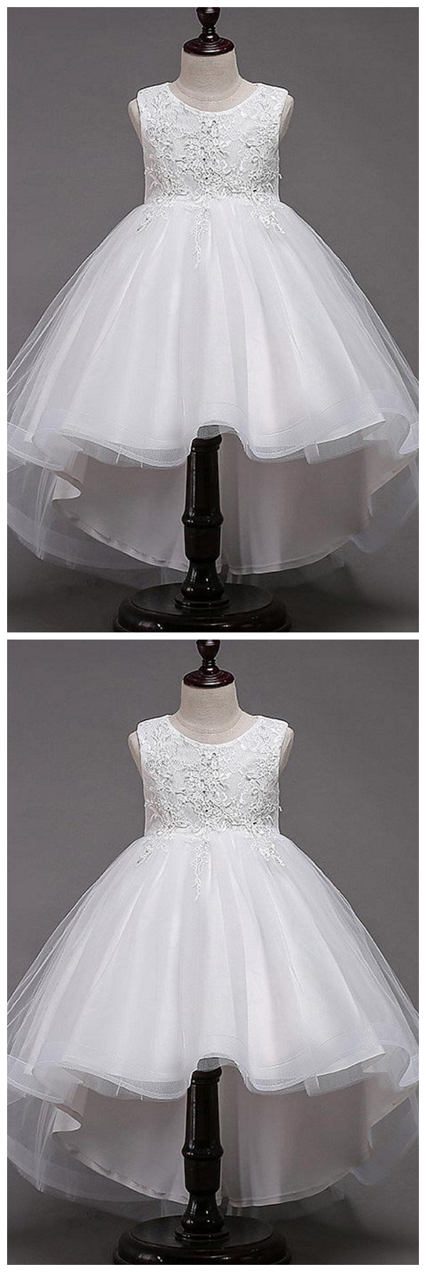 Tulle Lace Jewel Neckline Hi-lo Ball Gown Flower Girl Dress