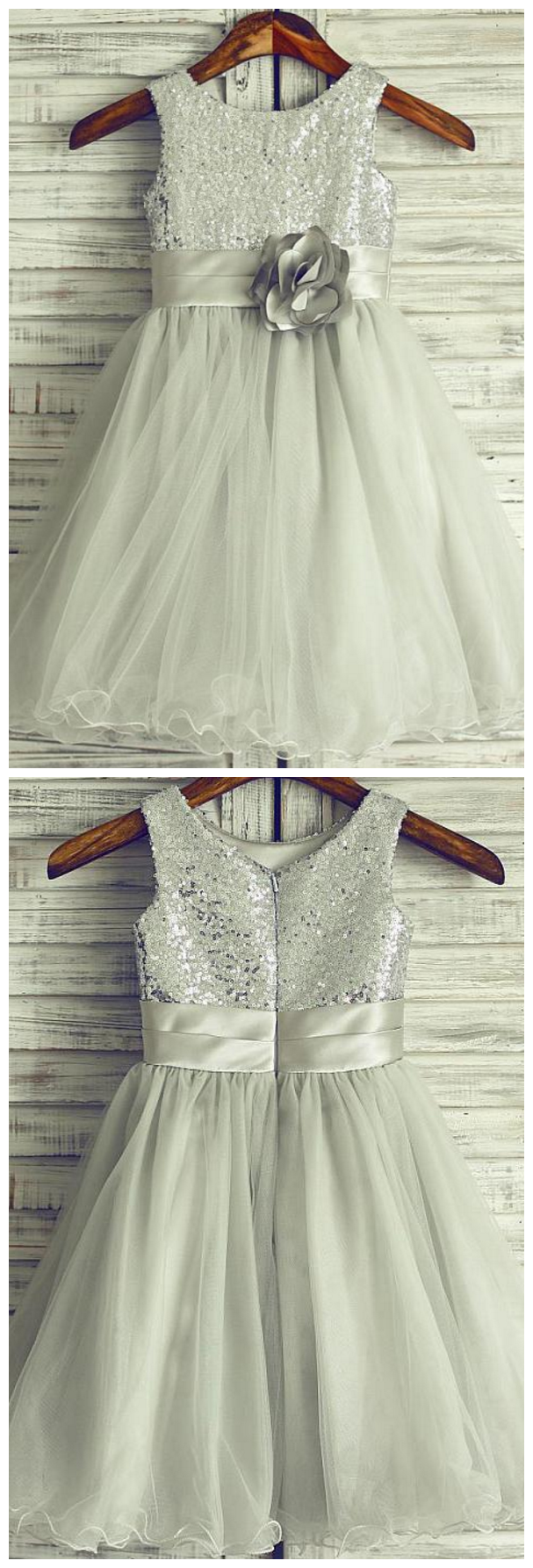 Scoop Neckline Knee-Length Satin/Tulle Flower Girl Dress Emerald main image 1
