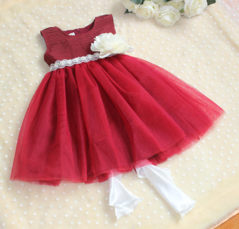 Fashion Red Dress Skirt Children Princess Dress Flower Girl Dress Children's Clothing For Girls Costumes Wedding Dress Veil Spring2016