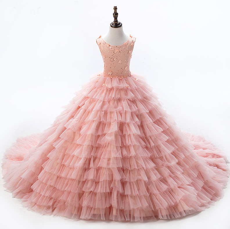 2018 Baby Peach Pageant Dresses For Girls Glitz Flower Girl Dresses Sleeveless Ball Gowns Girls Communion Dress