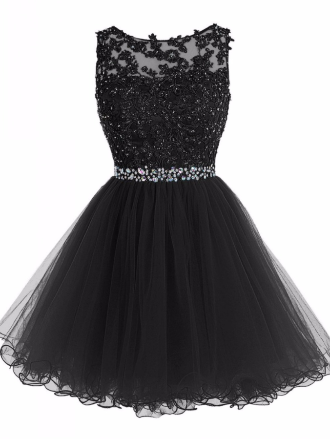 Rhinestones Black Poofy Short Dresses