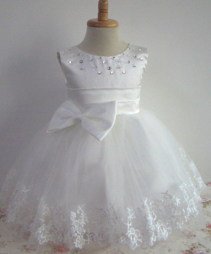 Formal Tea Length Flower Girl Dresses Lace Ball Gown Kids Wedding Party Dresses 0502-13