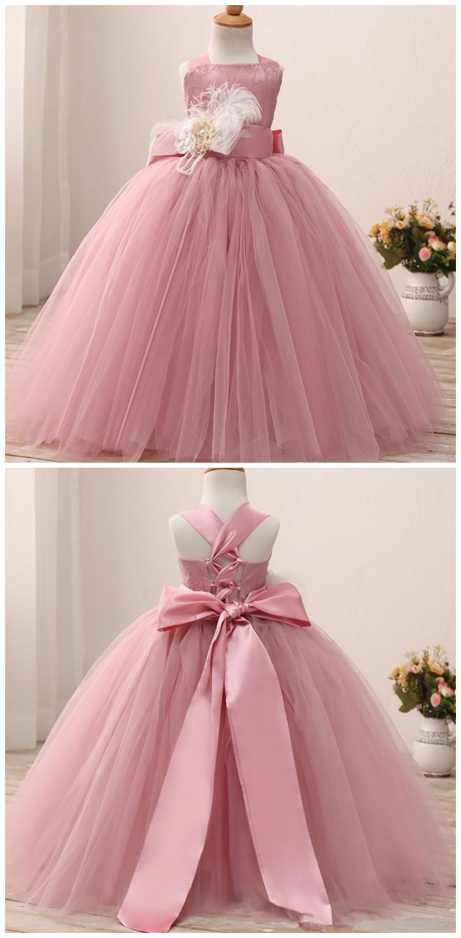 unique feather flower girl dresses