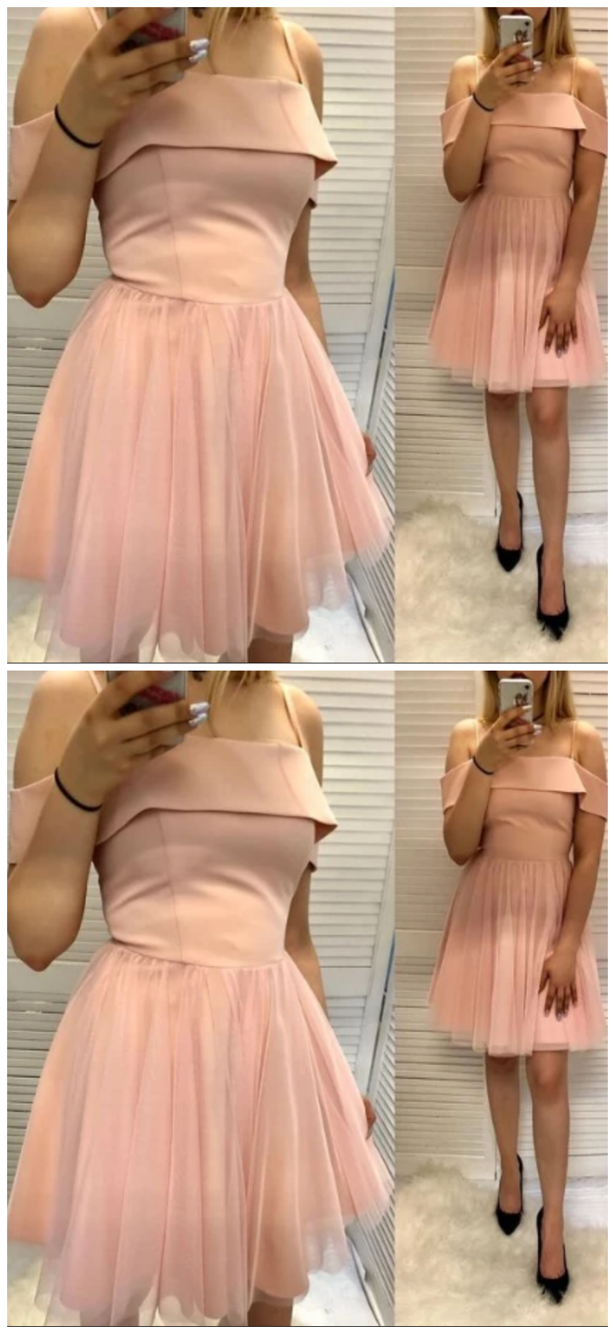 A Line Spaghetti Straps Pink Short Homecoming Dress With Ruffles