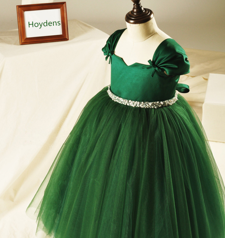 The High-end Custom Dress Children Princess Dress Green Flower Girl Dress Tutu Birthday