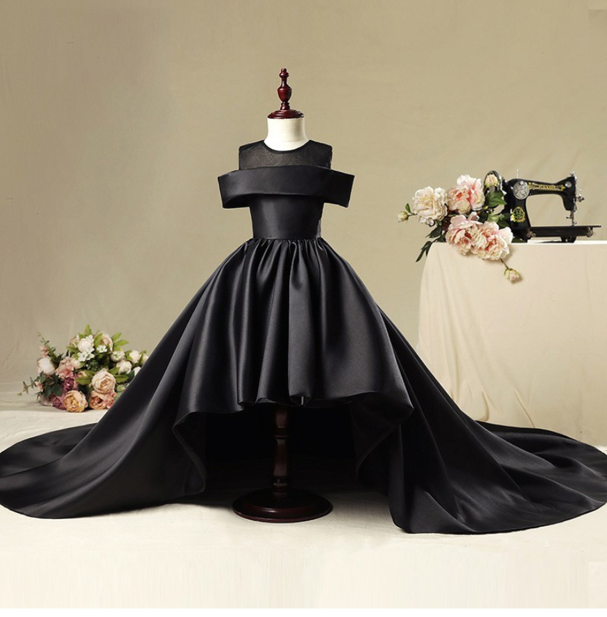 Luxury Flower Girl Dress For Weddings Ball Gown Black Red Satin Vestidos De Comunion Pageant Dress First Communion Dresses 2019