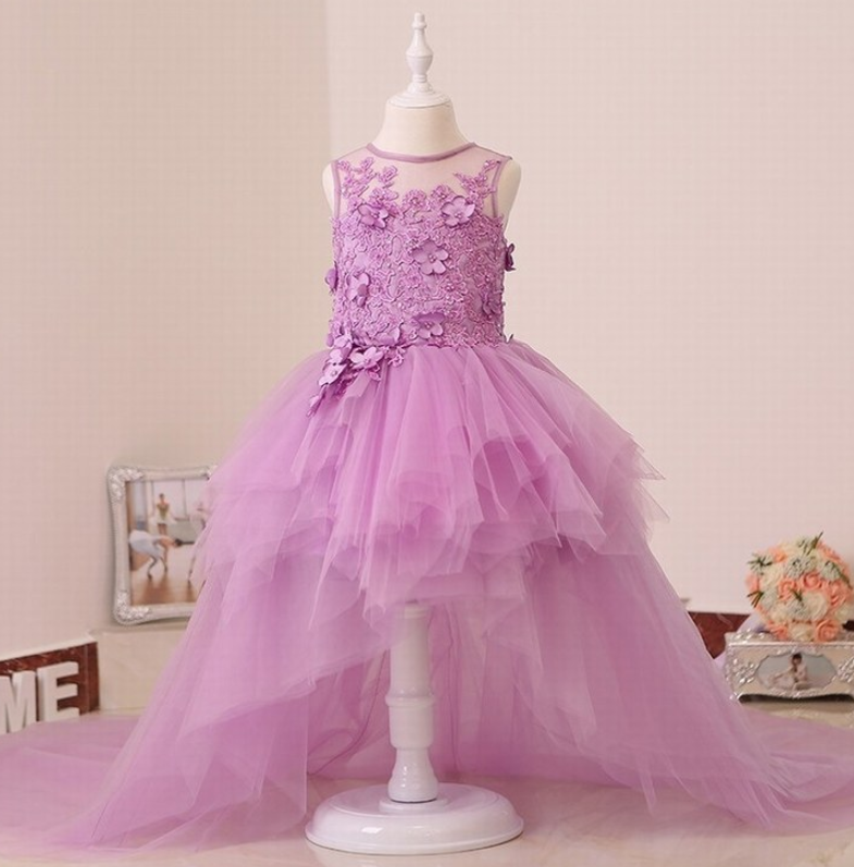 Formal Kids Purple Lace Applique Children Flower Girl Dresses .flower Girl Dresses.flower Gril Dresses,satin Flower Girl Dresses Ytz134