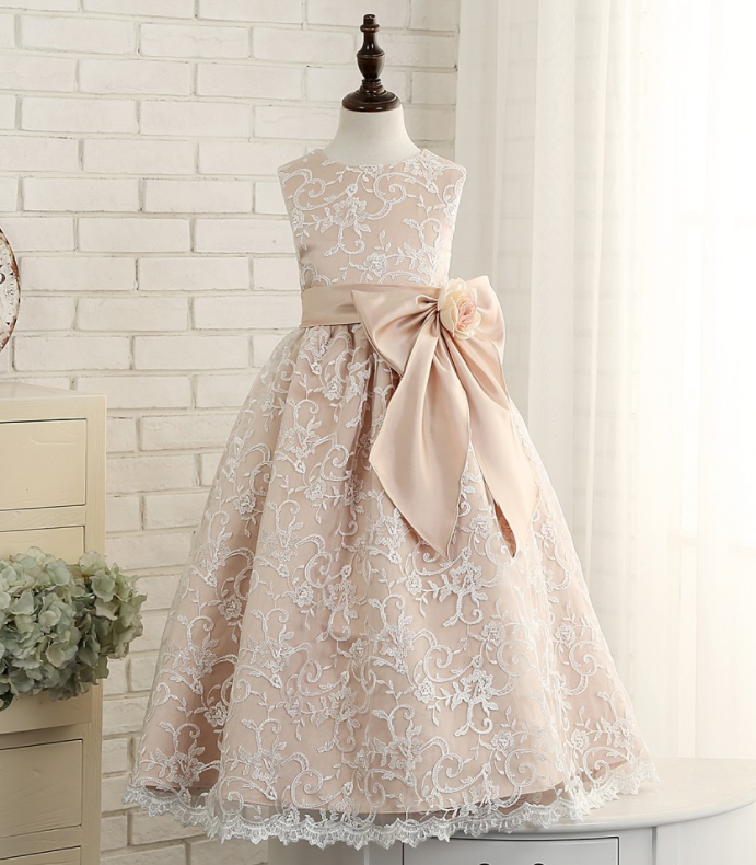 Big Bows Girl Birthday Wedding Party Formal Flower Girls Dress Baby Pageant Dresses 371