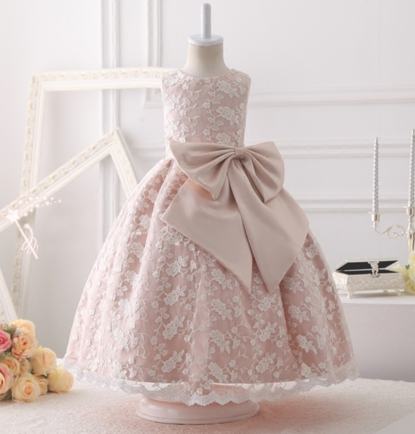 Dusty Pink Ball Gown, Pale Pink Flower Girl Gown, Sleeveless Big Bow Ball  Gown, Cute Ball Gown, Page on Luulla