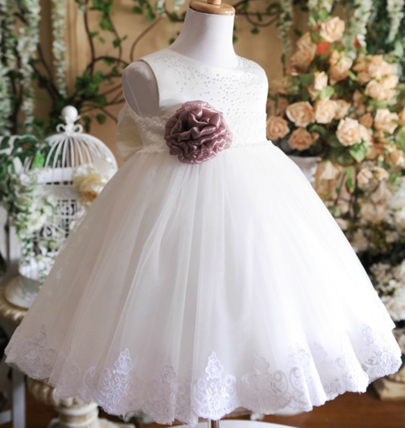 Fashion Tea Length Flower Girl Dresses Children Birthday Dress Lace Kids Wedding Party Dresses Wlj01
