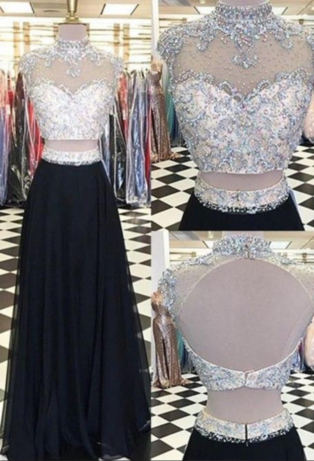 Prom Dress,two Piece Prom Dresses,long Evening Dress,elegant Prom Dresses,floor Length Prom Dress
