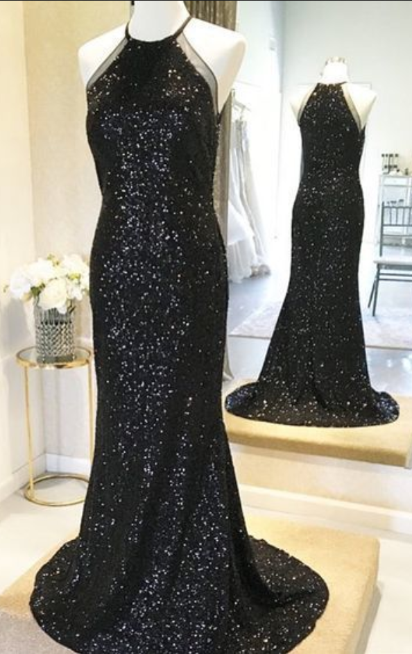Gorgeous Sparkly Sequins Prom Dress, Black Bridesmaid Dress, Glitter Evening Gowns,