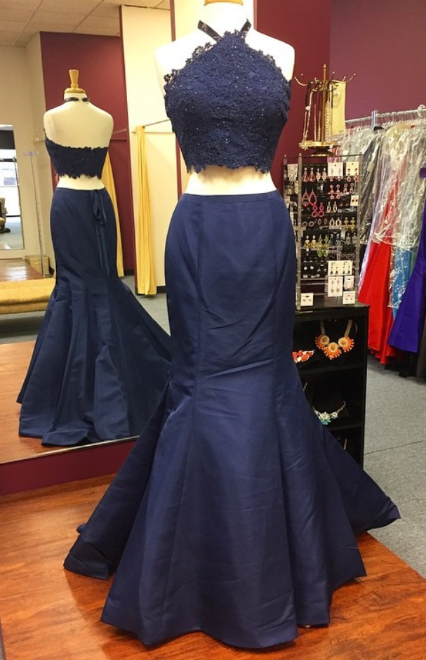 Two Piece Prom Dress,mermaid Prom Dress,halter Prom Dress,mermaid Evening Gowns,long Evening Dress