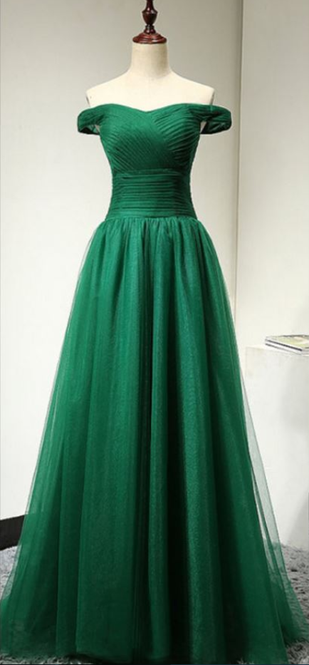 Off Shoulder Sleeves Green Prom Dress,green Tulle Graduation Dress,sexy Off Shoulder Formal Dress,green Evening Dress