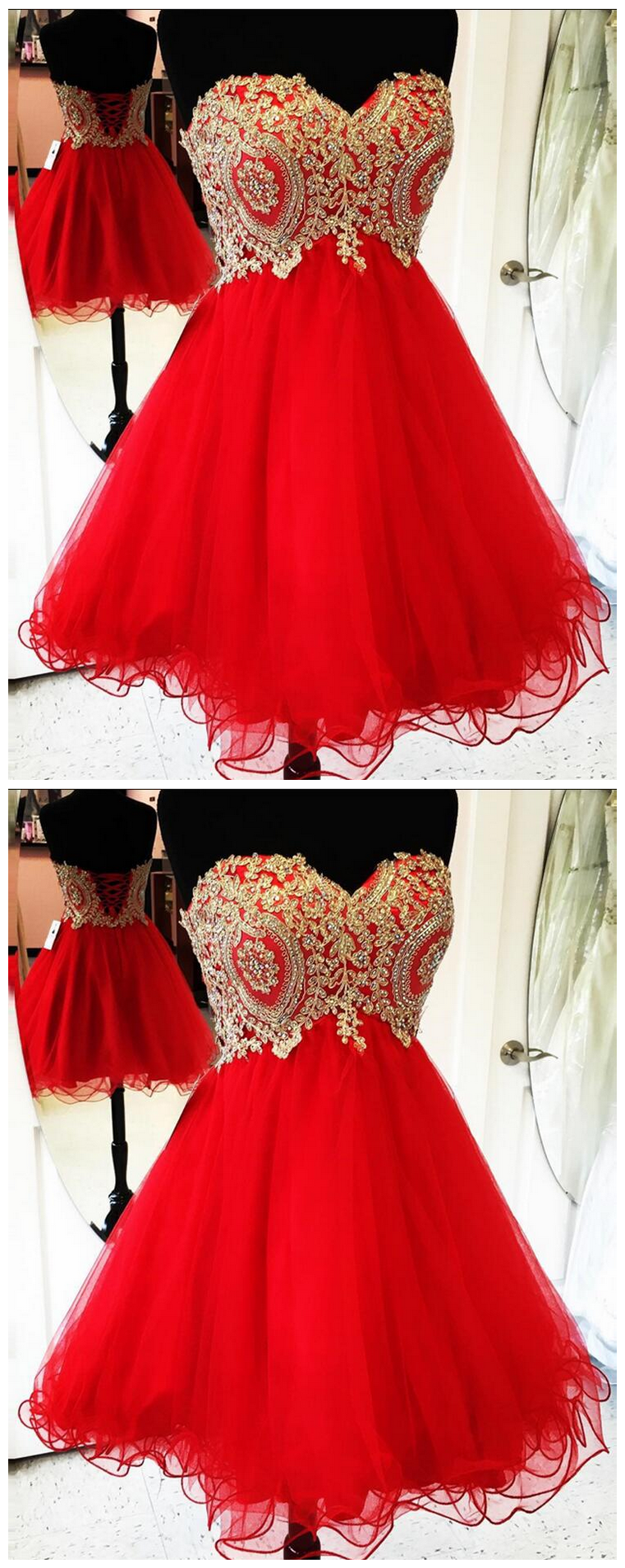 Red Tulle Party Dress,a Line Short Prom Dress, Strapless Lace Appliques Party Dress,beaded Prom Gowns Prom Dresses