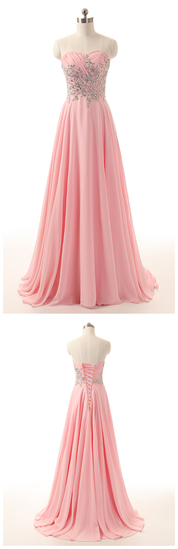Charming Prom Dress,beads Pink Chiffon Prom Dresses,sheer Back Prom Dress,long Prom Dresses