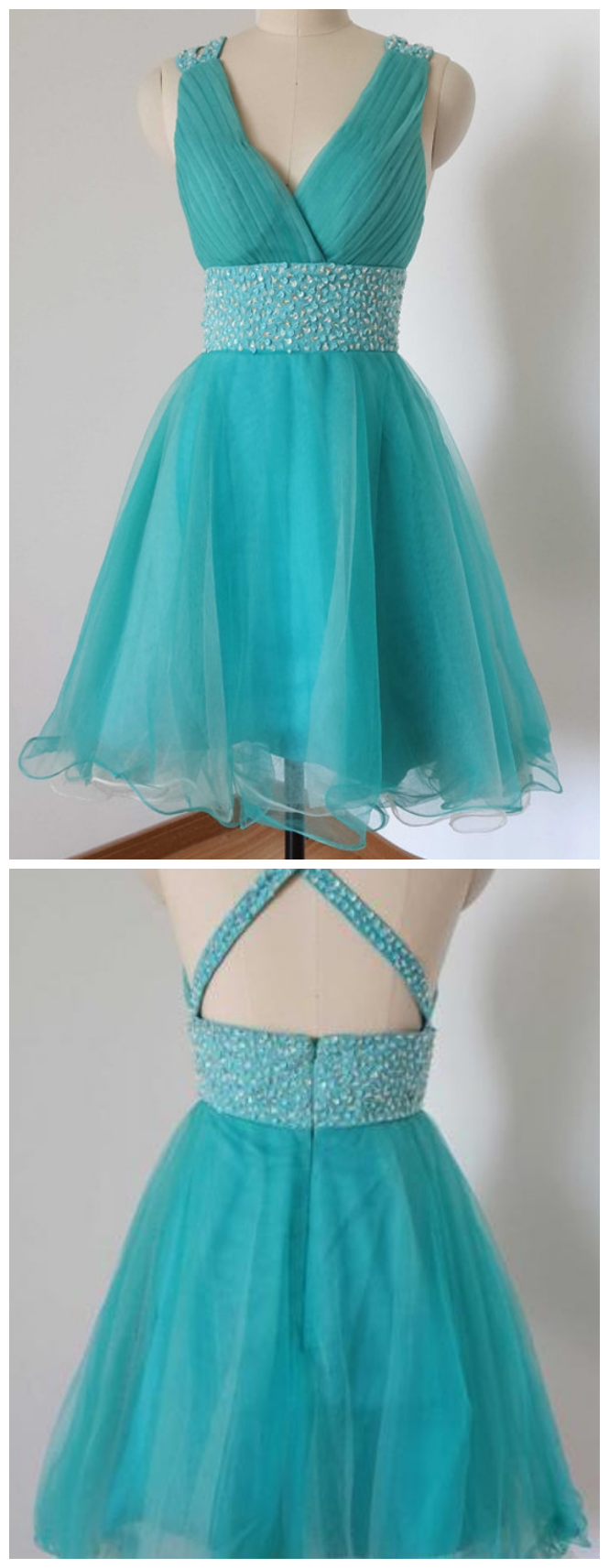 Homecoming Dresses, Graduation Dresses, Mini Party Dress, Homecoming Dresses With Silver Beaded, Short Prom Dresses, Turquoise Prom Dresses,
