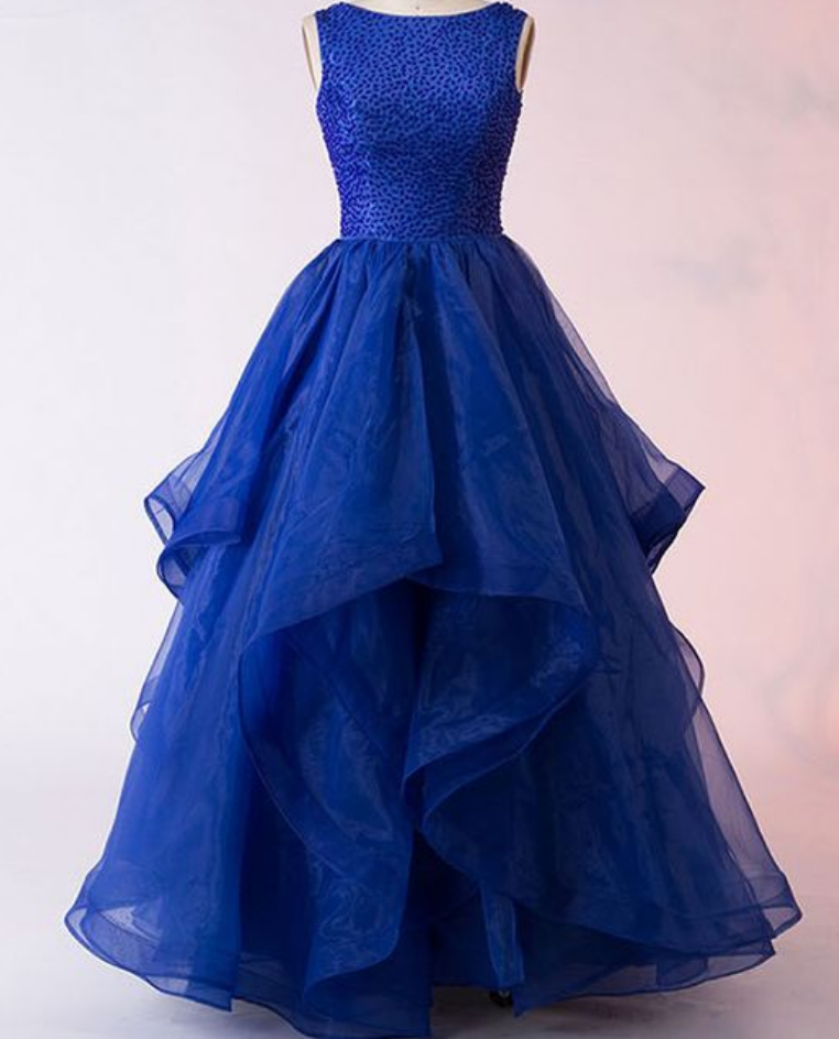 Royal Blue Tulle Backless Prom Dress, Ball Gown Formal Dress