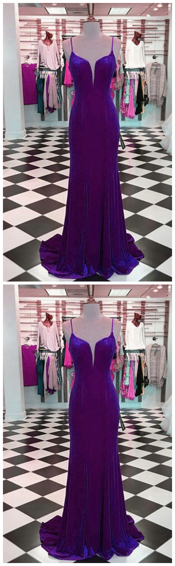 Sexy Purple Mermaid Prom Dresses With Spaghetti Straps Long Velvet Evening Party Gowns