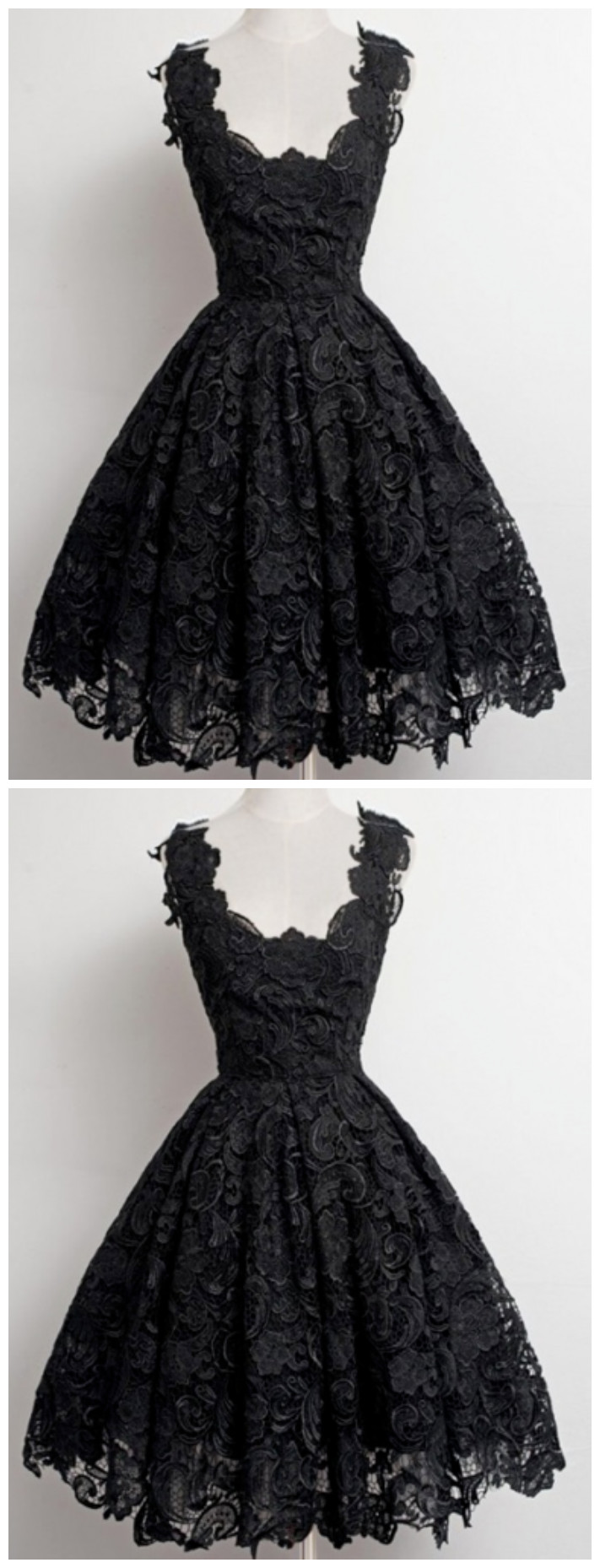 Sassy Wedding Vintage A-line Knee-length Black Lace Prom Homecoming Dress