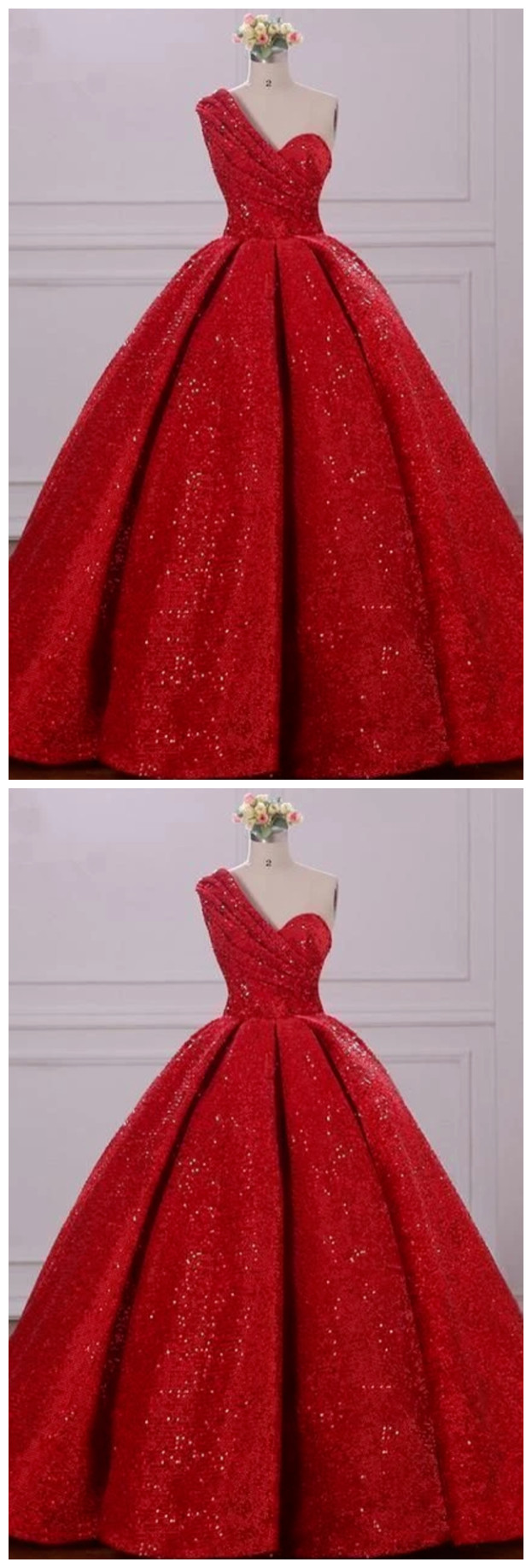 Sassy Wedding Ball Gown One Shoulder Sequins Red Sweetheart Prom Dresses,quinceanera Dresses