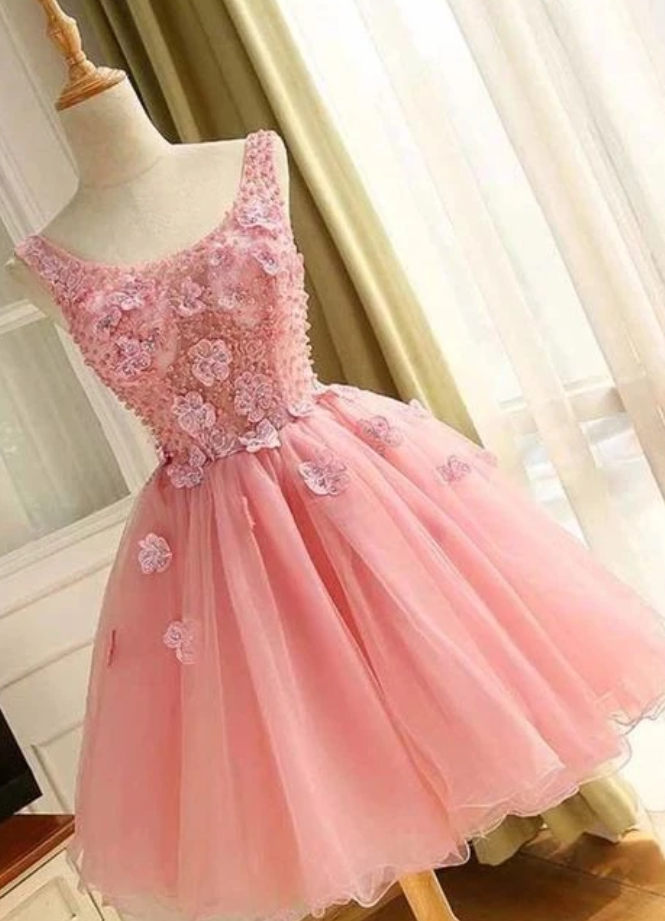 A Line Scoop Homecoming Dresses Tulle With Applique