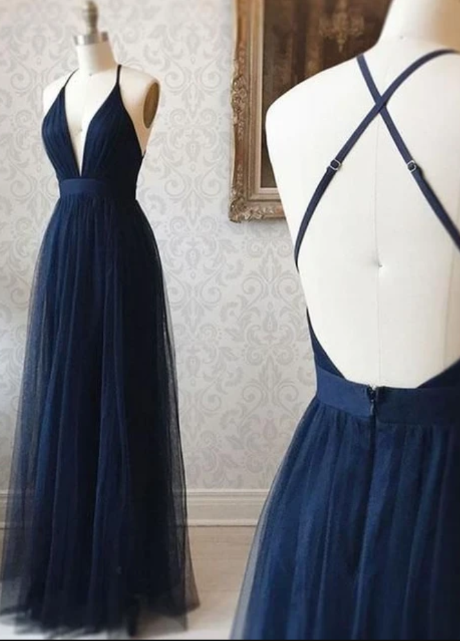 princess polly baby blue dress Shiny V Neck Backless Navy Blue Long Prom Dress with High Slit, Dark B –  abcprom