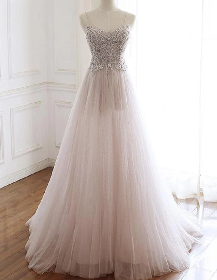 Beautiful Tulle Sweetheart Beaded Party Gown, Long Prom Dress