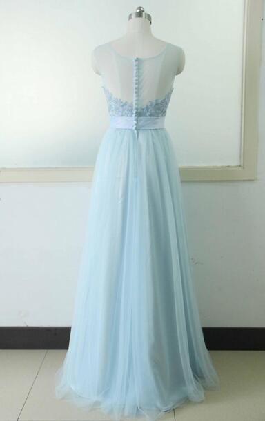 Sleeveless Tulle Party Dress Light Blue Lace Bridesmaid Prom Dress Custom A-line Wedding Party Gown Sexy Sky Blue Cocktail Lace Gowns