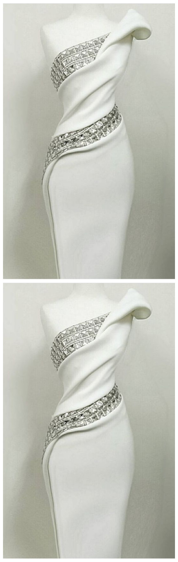 White Dress With Diamonds Prom Dress