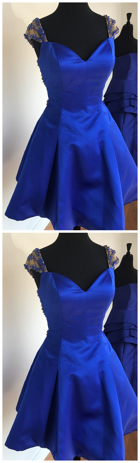 Royal Blue Homecoming Dress With Cap Sleeves