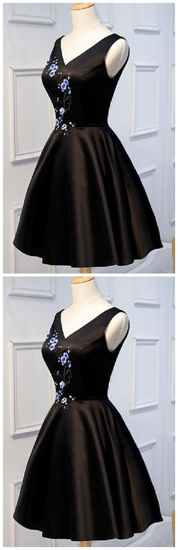 Sleeveless Party Dresses Fashion V Neck Off The Shoulder Sleeveless Black Homecoming Dresses Short Prom Dress