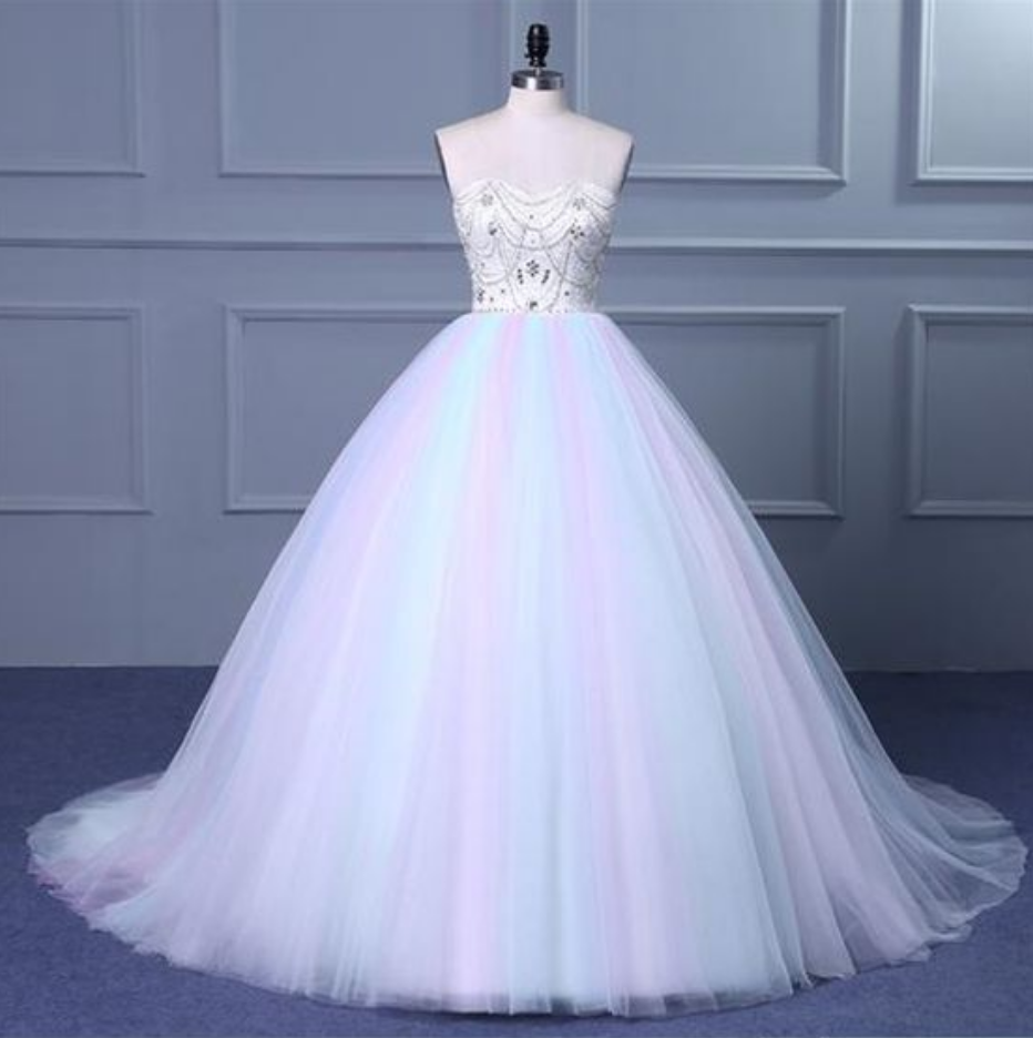 Unique Strapless Sweetheart A Line Wedding Dresses Beaded Bridal Gown