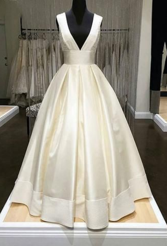 Simple v neck long Evening Prom Dress, v neck long formal evening Dress main image 0