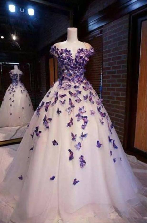 Purple Butterfly Appliques Prom Dress, Party Dress With Appliques