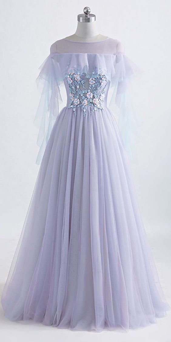 White Lace & Tulle Jewel Long A-line Prom Dress White Lace & Tulle Jewel Long A-line Prom Dress