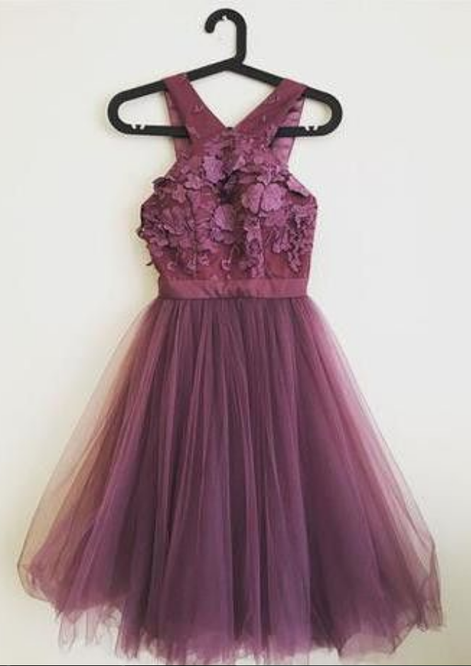 Cocktail Party Homecoming Dress Grape Lace Homecoming Dress