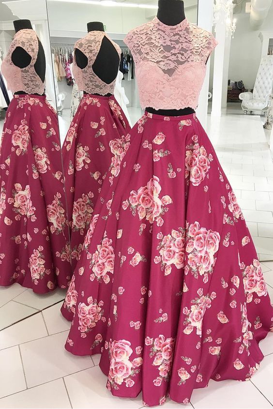 Pink Two Piece Prom Dress With Split,Pink Pleated Dress Y6850 main image 1