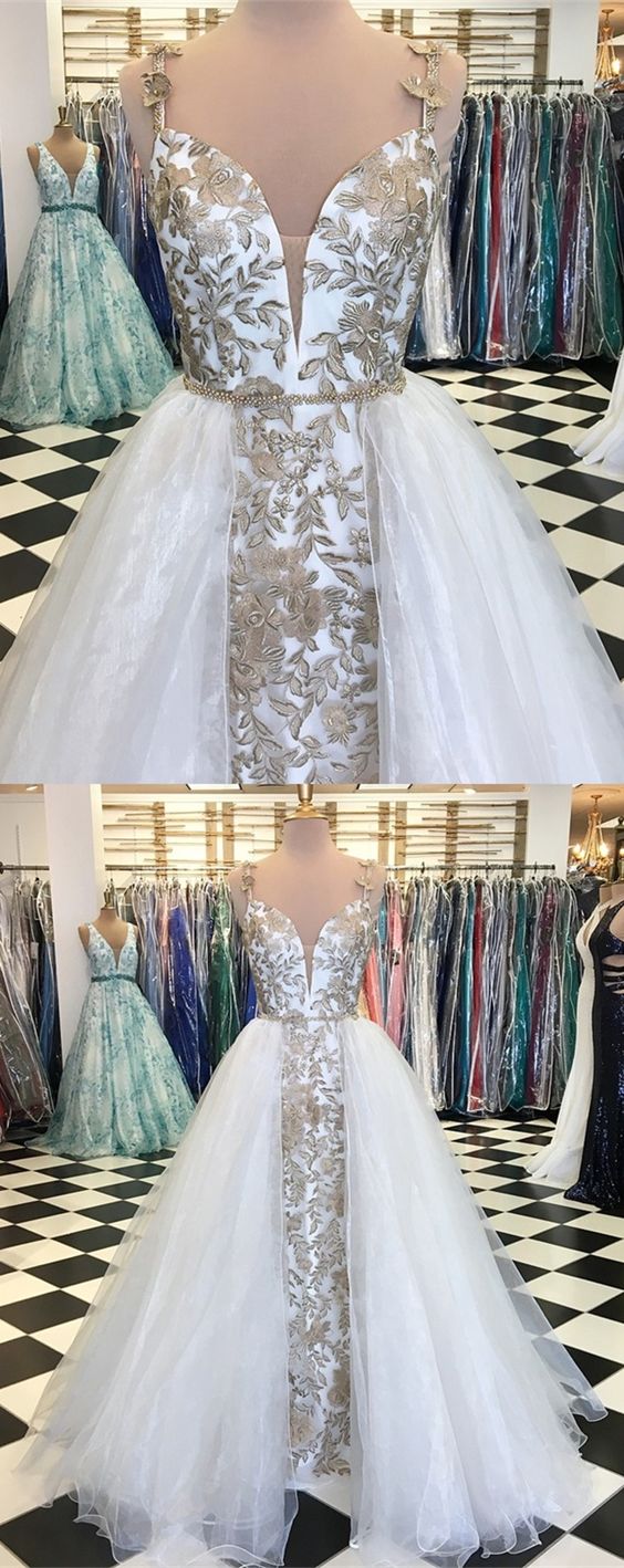White A-Line Layers Sweet Long Prom Dress,DP1638 main image 1