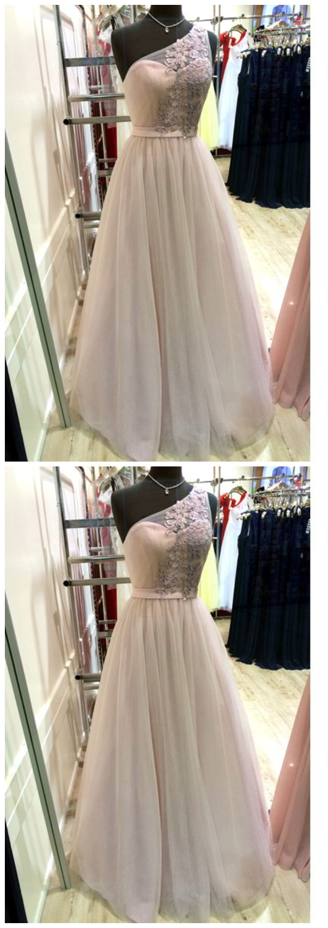 One Shoulder Prom Dresses ,a-line Decals Long Prom Dress,chiffon Tulle Evening Dress, Formal Dress