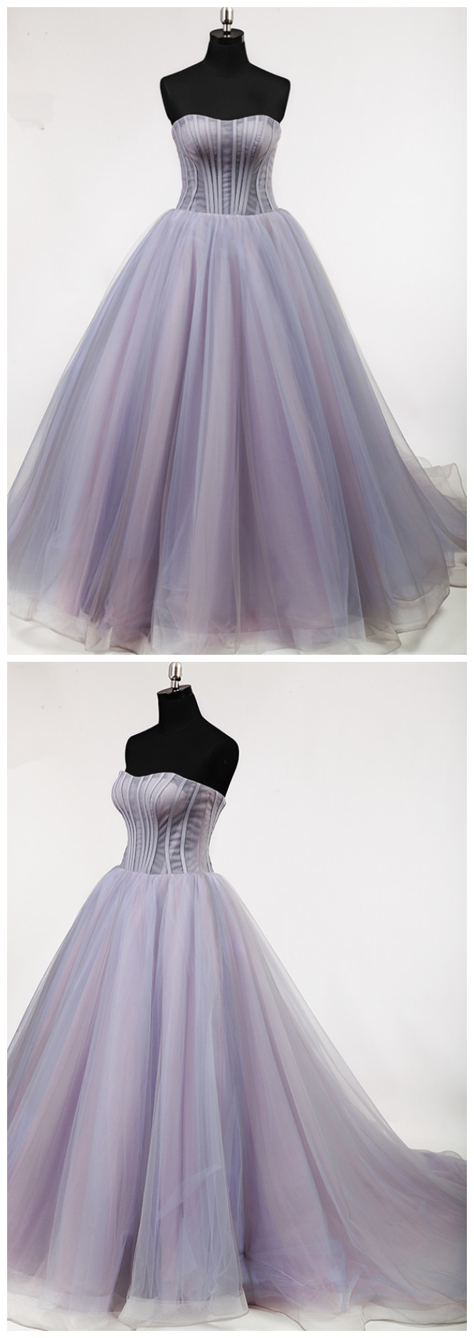 Puffy A Line Off Shoulder Pleat Prom Dress, Lace Up Back Court Train Prom Dresses,elegant Lady Lovely Light Purple Full Boning Bodice Prom Dress,