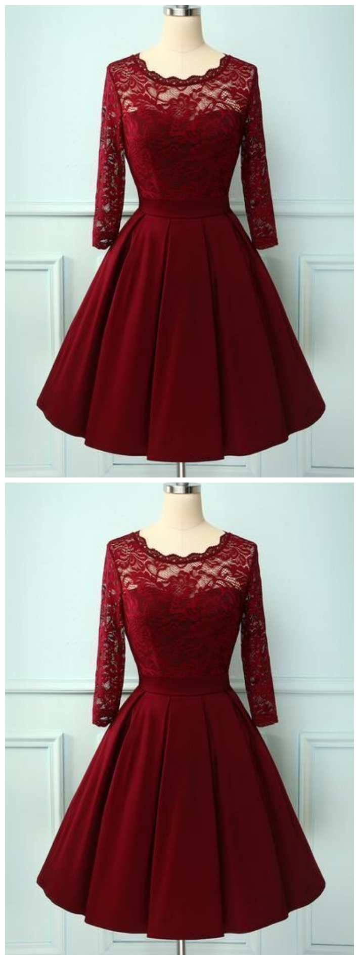 Burgundy Scoop Neck Lace Short Homecoming Dress on Luulla