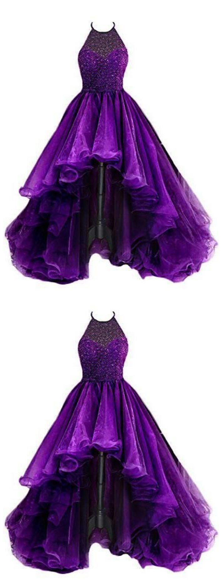 Organza With Beaded Bodice Halter High Low Prom Dress,pageant Dress