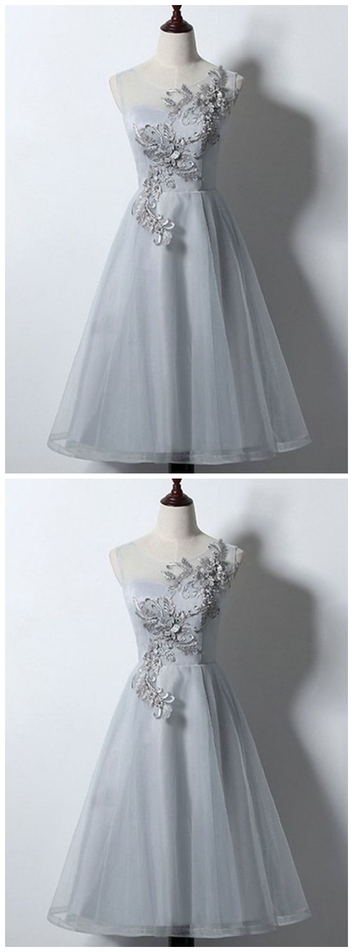 Tulle Mid Length Halter Prom Dress With Applique